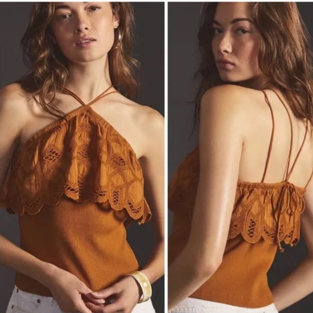Anthropologie Burnt Orange Ruffled Camisole